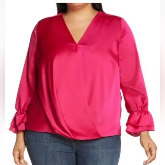 NWT Vince Camuto Blouse Top Plus Size Double Ruffle Cuff Pink Womens Size 3X - Picture 1 of 7